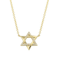 14k Yellow Gold Star of David Diamond Necklace