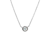 White Gold Round Bezel Aquamarine Necklace