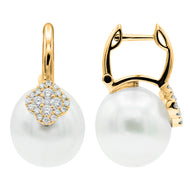 South Sea Pearl Earrings with Diamond Cluster