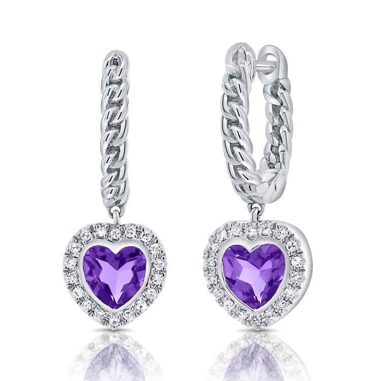 Hearts and Love Huggie with Amethyst Charm
