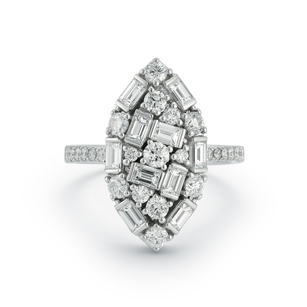 Marquise Shaped Diamond Cluster Ring