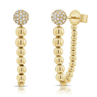 Diamond Ball Stud with Chain Earrings