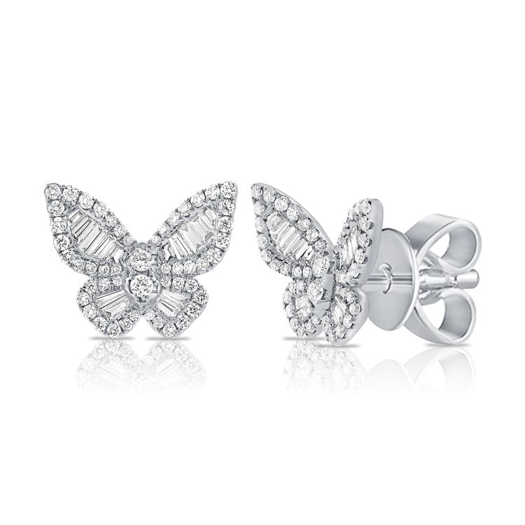 Baguette Diamond Butterfly Stud Earrings