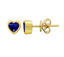 Load image into Gallery viewer, Bezel Set Heart Sapphire Studs