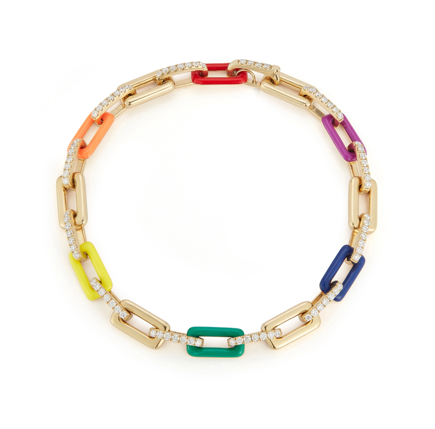 Rainbow Enamel Diamond Link Bracelet